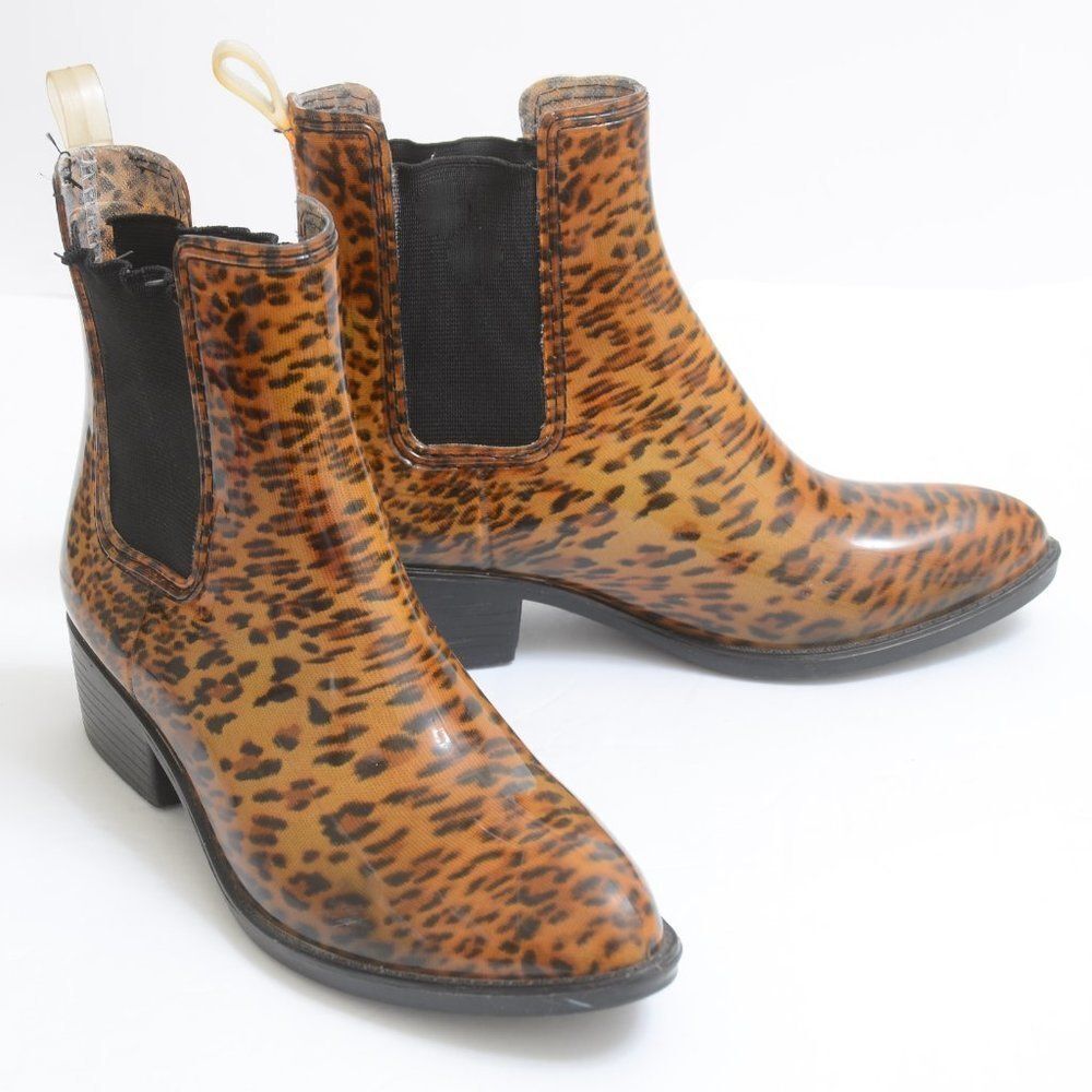 Jeffrey Campbell Leopard Havana Last Chelsea Waterproof Rain Boot Stormy Winter